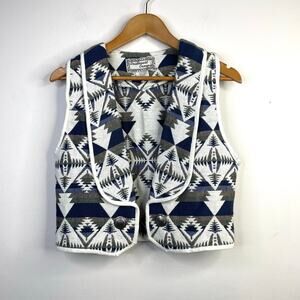 Vintage Southwestern Tapestry Woven Cropped Cotton Vest Western Concho  womens M